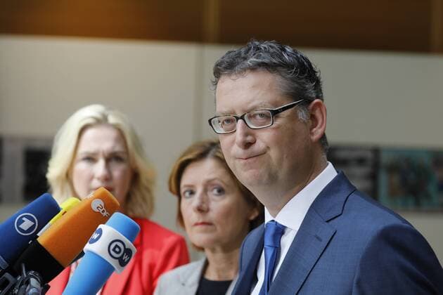 Provisional Chairmen of the SPD Manuela Schwesig, Malu Dreyer and Thorsten Schäfer Gümbel, Germany, Berlin, Willy Brandt Haus, SPD Press Conference, 19 08 2019