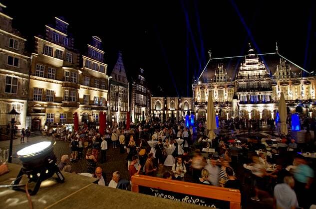 The Bremer Marktplatz on the opening evening for the 30 Musikfest Bremen on 24 August 2019 under the motto Eine große Nachtmusik Hinterten rechts the historical town hall