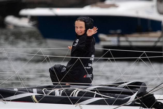 190828 Swedish climate activist Greta Thunberg arrives to North Cove Marina at the boat Malizia on August 28, 2019 in New York Photo Joel Marklund BILDBYRAN kod JM 88010 BBENG Greta Thunberg klimat klimataktivist climate climate activist climate change,  Copyright: JOELxMARKLUND 41934281st