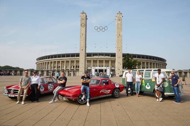 Ellen Lohr, Sydney Hoffmann, Grafite Edinaldo Batista Libânio , Pierre Littbarski and co-drivers Start of the Hamburg Berlin Classic Rally 2019 at the Olympiastadion Berlin on 29 08 2019 Hamburg Berlin Classic Rally 2019