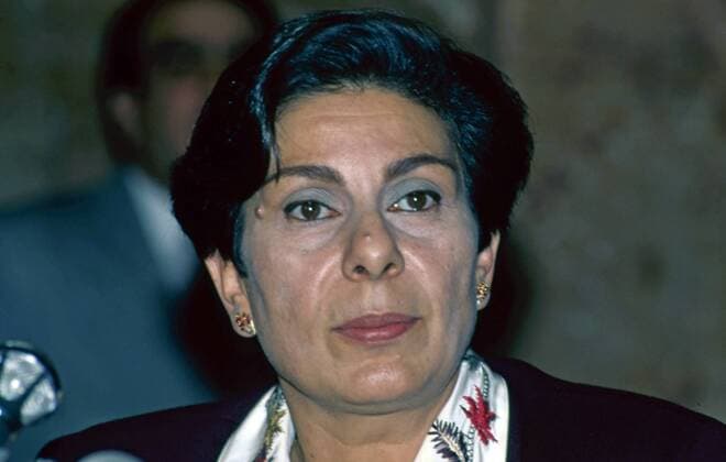 December 4, 1991, Washington, DC, US: Washington, DC., USA, December 4, 1991 .Hanan Ashrawi, a member of the Palestinian Legislative Council for Jerusalem at news conference during the continuation of the Madrid Peace talks. Washington US - ZUMAr142 19911204_zap_r142_001 Copyright: xMarkxReinsteinx