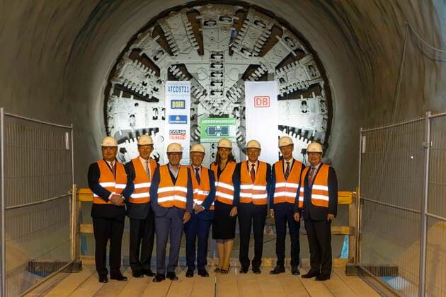 DEU, Germany, Baden Württemberg, Stuttgart, 09 09 2019 Railway project Stuttgart 21 reaches an important target Railway boss Richard Lutz celebrates symbolic tunnel breakthrough of the filter tunnel The Filder Tunnel consists of two tubes,