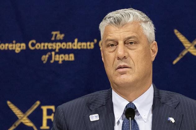 September 13, 2019, Tokyo, Japan - Hashim Thaci, President of the Republic of Kosovo speaks during a news conference at The Foreign Correspondents Club of Japan. President Thaci came to the Club to discuss the importance of his country s relationship with Japan and his hope to strengthen ties between the two countries during his visit.  (111979117)