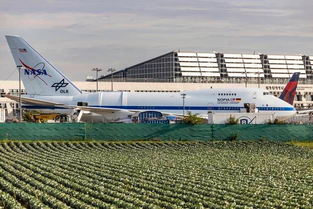DEU, Germany, Baden Württemberg, 16 09 2019 SOFIA flying observatory guest in Stuttgart In the morning, the Boeing 747SP landed at Manfred Rommel Airport From there, during its first European scientific flight, it will target the northern sky and fly over twelve countries SOFIA Stratospheric Observatory For infrared astron