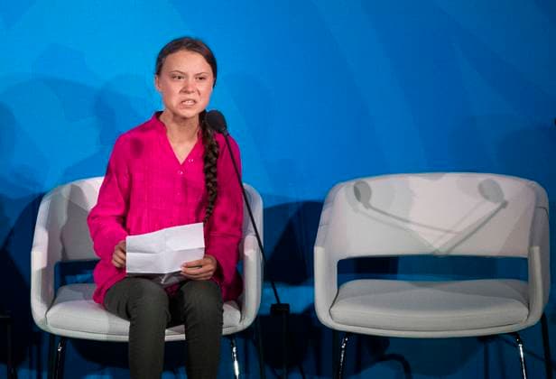 NEW YORK 2019 09 23 Climate activist Greta Thunberg R speaks at the Climate Action Summit at the United Nations on September 23, 2019 in New York City NEW YORK USA x10050x,  Copyright: xPontusxLundahl TTx UN CLIMATE ACTION SUMMIT 2019
