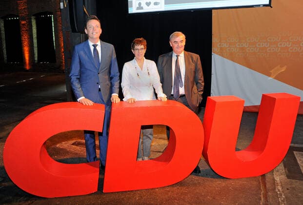 To celebrate 20 years of government responsibility of the CDU Saar, the CDU Saar invites on Sunday 29 09 2019 to the event 20 years of future in the Alte Schmelz in St Ingbert Im Bild v l Minsiterpräsident Tobias Hans, Federal Minister of Defence and Prime Minister a D Annegret Kramp Karrenbauer and her predecessor Prime Minister a D Peter Müller bub