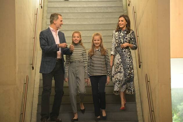 Spanish King Felipe VI and Queen Letizia Ortiz with Princess of Asturias Leonor de Borbon and Sofia de Borbon attending Talent attracts talent seminar on occasion of 10 anniversary of Princess Girona Foundation in Barcelona on Tuesday, 05 November 2019 Cordon Press