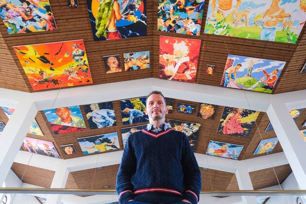 Norbert Bisky, German painter, at the preview of the exhibitions Pompa and Rant with new works on the GDR and the fall of the Berlin Wall in the St Matthew Church on 07 11 19 in Berlin Norbert Bisky, preview of the exhibition in Berlin