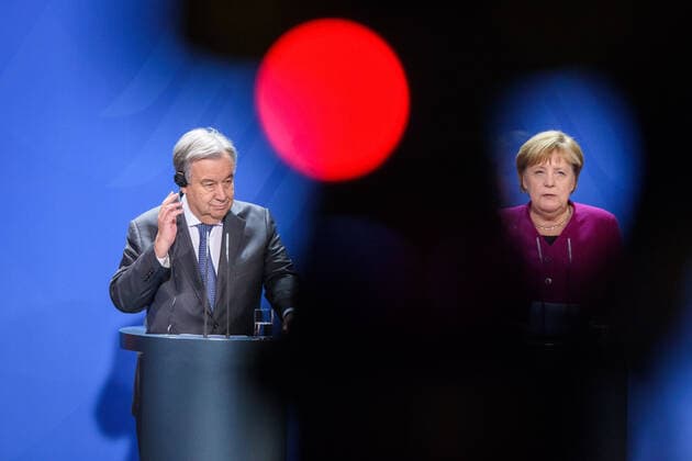 Berlin, Press conference by Angela Merkel and Antonio Guterres Germany, Berlin 26 11 2019 The picture shows the German Chancellor Angela Merkel cdu and the Secretary-General of the United Nations Antonio Guterres during the joint press conference Berlin Federal Chancellery Berlin Germany