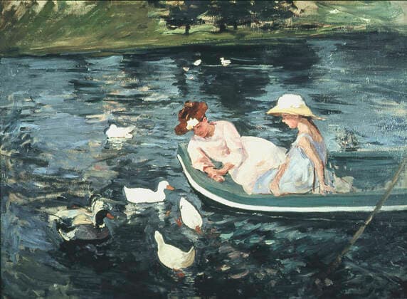 Impressionism Summer by Mary CASSAT 1844 1926 A mother and her daughter walk in a boat and lean towards ducks Oil on canvas 1894, 73x100cm, Armand Hammer collection, Los Angeles, USA Credit Coll Bouquig KHARBINE TAPABOR  KH42962