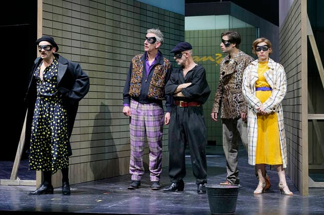 Milan Peschel, Bernd Moss, Martin Wuttke, Jeremy Mockridge and Judith Hofmann at the photo rehearsal for the play Life on earth can be sweet Donna at the Deutsches Theater Berlin, 13 12 2019 Foto:xT.xBartillax xFuturexImage