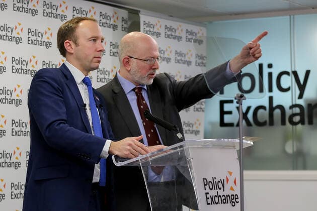 December 18, 2019, London, United Kingdom: Dean Godson, Director of Policy Exchange (R) takes a question from the media after Secretary of State for Health and Social Care, Matt Hancock (L) speech during the Policy Exchange outlining the Tory plans on the National Health Service, following the 2019 General Election, in which the Conservative Party won a majority..Matt Hancock announced extra government funding for the National Health Service (NHS) and recruitment for new staff and infrastructure. London United Kingdom - ZUMAs197 20191218_zaa_s197_255 Copyright: xDinendraxHariax