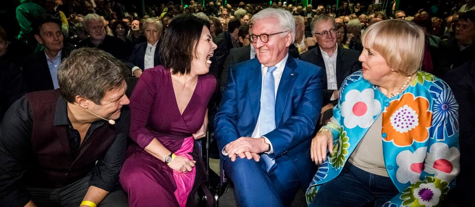 Robert Habeck Annalena Baerbock Frank Walter Steinmeier Claudia Roth Europe, Germany, Berlin, 10 01 2020 The Greens are celebrating their 40th birthday Founded on 13 January 1980 by the ecological opposition to the ruling party in Karlsruhe and merged with the Eastern Party BündnisÂ 90 in 1993 With the Greens, ecology and sustainability became established in politics