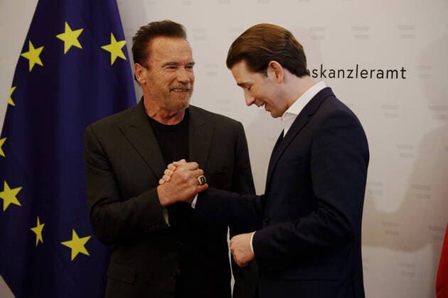 Schwarzenegger near Kurz Vienna, BKA, 28 01 2020 Arnold SCHWARZENEGGER visits Sebastian KURZ