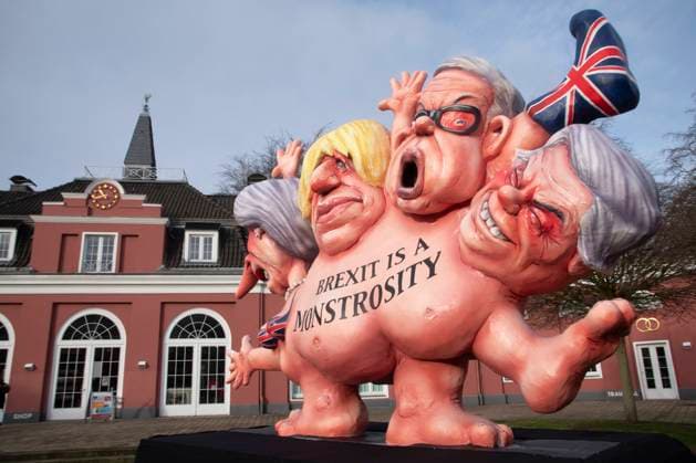 Sculpture in front of Oberhausen Castle, BREXIT IS A MONSTROSITY, press conference on the occasion of the exhibition ,,Jacques Tilly Ð Politics and Provocation Ð Caricatures XXL,, in the LUDWIGGALERIE Schloss Oberhausen, on 30 01 2020,