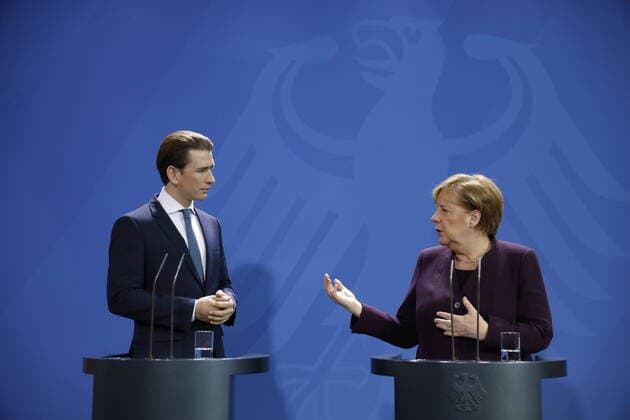 Federal Chancellor of the Republic of Austria, Sebastian Kurz, Federal Chancellor Angela Merkel, Germany, Berlin, Federal Chancellery, Press conference of Federal Chancellor Angela Merkel and Federal Chancellor Sebastian Kurz after the joint meeting , 03 02 2020