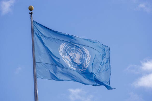 Symbol photo Flag of the United Nations UN, United Nations New York, 27 02 2020 New York United States Copyright: xThomasxTrutschelx