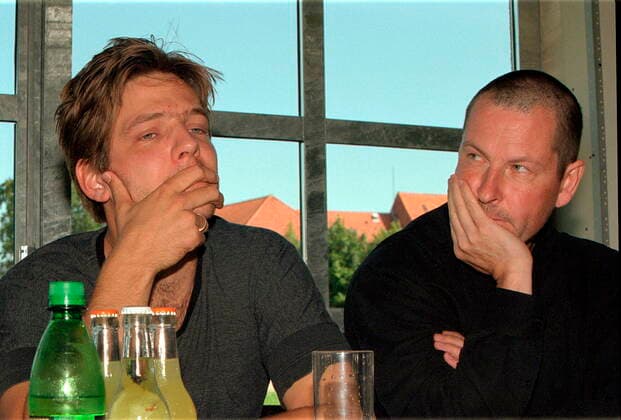 ARCHIVE Two of the four Dogma brothers TV Thomas Vinterberg and Lars Von Trier for press conference at Nimbus Film in Avedoere Wednesday, August 25, 1999 Dogme 95 was announced 25 years ago by many as one of Lars von Triers stunts, but became a revolution that set Danish film art on the world map Ritzau writes, Thursday, March 12, 2020, COPENHAGEN Denmark,  Copyright: BENTxMIDSTRUPx COP999 spdk20200312-152218-A