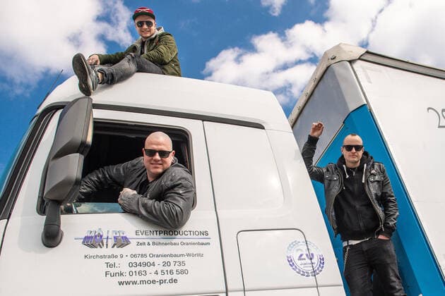 Goitzsche Front the punk rock band from Bitterfeld Wolfen prepare for very special concerts On application, they play a very special concert from a 40 tonne truck Live music can be heard from the balcony or kitchen window , Bitterfeld Wolfen Sachsen Anhalt Germany