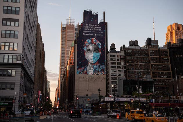 200505 A mural in support for nurses in Manhattan as the coronavirus, COVID 19, outbreak continues on May 5, 2020 in New York, NY, USA Photo Joel Marklund BILDBYRAN kod JM 88148 bbeng coronavirus covid 19 virus corona sjukdom,  Copyright: JOELxMARKLUND 0047239558st