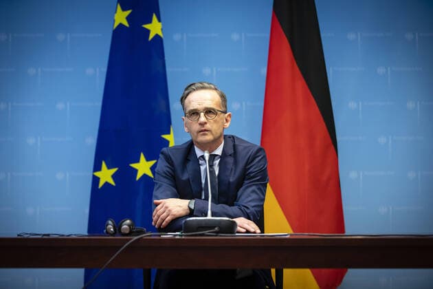 Federal Foreign Minister Heiko Maas, SPD, during a video conference with Chancellor Angela Merkel, CDU, and the leaders of the parliamentary group in the European Parliament Berlin, 27 05 2020 Berlin Germany Copyright: xThomasxKoehler photothek.dex