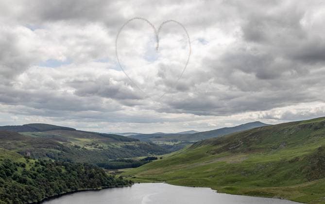 EDITORIAL USE ONLY Red Bull Matadors Aerobatic Display Over The East Coast of Ireland 2 7 2020 Pictured today at Lough Tay, the Red Bull Matadors piloted by Paul Bonhomme & Steve Jones, took to the skies to perform a thrilling aerobatic display along the east coast of Ireland GivesYouWings The Red Bull Matadors 2 7 2020  Copyright: x INPHO MorganxTreacyx 0047500536st