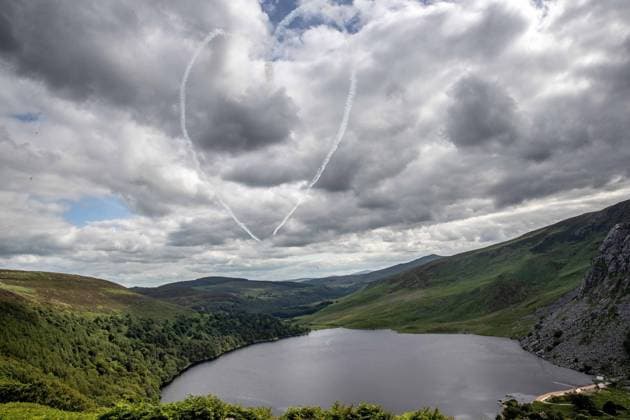 EDITORIAL USE ONLY Red Bull Matadors Aerobatic Display Over The East Coast of Ireland 2 7 2020 Pictured today at Lough Tay, the Red Bull Matadors piloted by Paul Bonhomme & Steve Jones, took to the skies to perform a thrilling aerobatic display along the east coast of Ireland GivesYouWings The Red Bull Matadors 2 7 2020  Copyright: x INPHO MorganxTreacyx 0047500540st