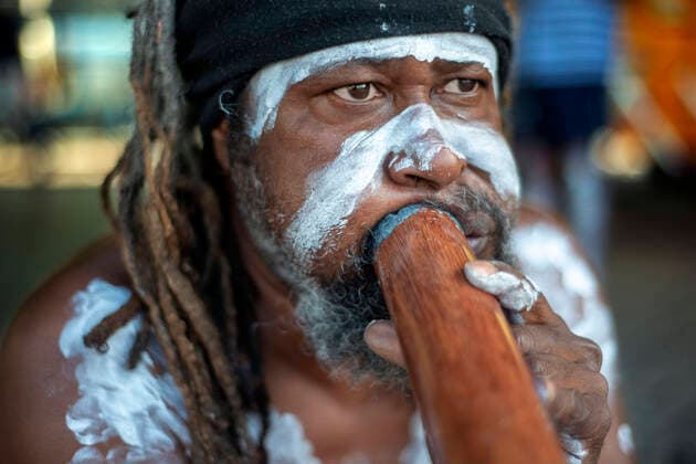 November 13, 2017, Sydney, New South Wales, Australia: Australian Aboriginal dressed man selling music cd in The Rocks area at Circular Quay in Sydney New South Wales, Australia Sydney Australia - ZUMAr133 20171113_zap_r133_007 Copyright: xSergixReboredox