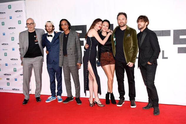 Torsten Neumann, Hopper Penn, Paz de la Huerta, Michael Maxxis and guests at the opening of the 27th Oldenburg International Film Festival with the world premiere of the cinema flick Puppy Love in the Crash Building Rastede, 16 09 2020 Foto:xC.xNiehausx xFuturexImage