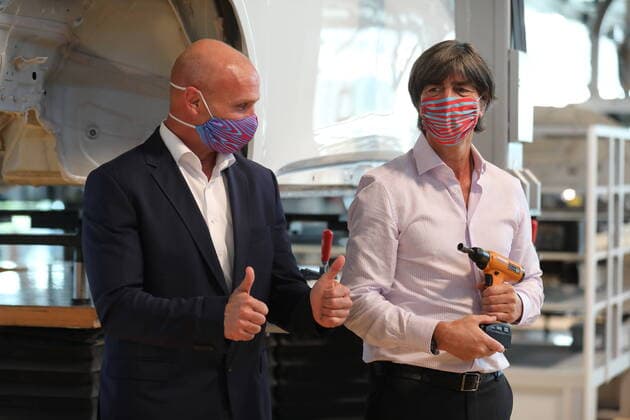 National coach Joachim Löw 60 picks up his electric Volkswagen ID 3 at the Transparent Factory, which he tests during a joyride in Dresden recorded on 23 09 2020 Dresden National coach Joachim Löw picks up his VW ID 3