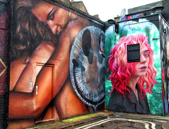 September 23, 2020, London, United Kingdom: A piece of street art of two girls on Hawley Street..A huge variety of Street Art of all kinds can be found almost around every corner in one of London s artistic and cultural hotbeds of Camden Town. London United Kingdom - ZUMAs197 20200923_zaa_s197_191 Copyright: xKeithxMayhewx