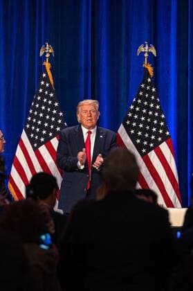 The President of the United States Donald J. Trump speaks during the encounter Latinos for Trump at the Trump National Doral Miami, in Doral, Florida, USA. Trump meets with the Latino community in Miami, where he has the support of the majority of Cubans and Venezuelans facing their governments, but he must conquer Latinos of other origins, more inclined towards the Democrat Joe Biden. President Trump urges Latinos to vote !ACHTUNG: NUR REDAKTIONELLE NUTZUNG!  Copyright: xGiorgioxVierax USA3891 20200925-637366583103738536