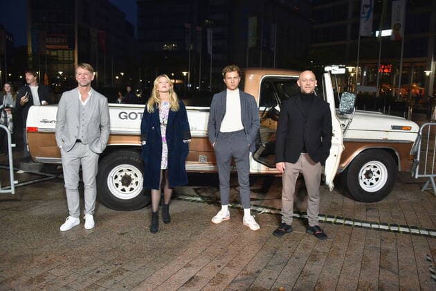and director Anfre Erkau, l r, actor Max Hubacher, Sinja Irslinger and Jürgen Vogel, comes to the premiere of the movie Gott, Du kannst ein Arsch sein in the Cionedom cinema in Cologne 01 10 2020