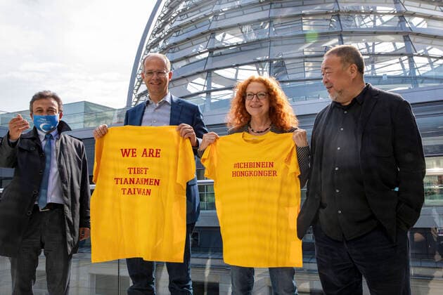 Germany, Berlin, Bundestag, FDP fraction, discussion event I AM A HONG CONGER with the Chinese artist Ai Weiwei, left Michael Brand CDU and Magarete Pause B90 Greens, 29 09 2020