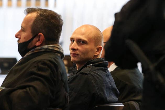 Assassin Stephan Balliet sits in the courtroom with his lawyer Rutkowski, a short time later he is brou