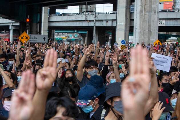 October 17, 2020, Bangkok, Bangkok, Thailand: For the fourth consecutive day prodemocracy protesters took to the streets of Bangkok to demand the resignation of Prime Minister Prayuth Chan Ocha, the current parliament, the drafting of a new constitution ,and other reforms. Protesters gathered at three main locations throughout the city despite most public transport rail lines being shutdown by authorities. The largest group assembled in Bangkok s Lad Prao area, with thousands occupying the normally busy Ha Yek Lad Prao Intersection. Despite fears of a repeat of the previous day s confrontation with police water cannons no attempt was made by law enforcement to clear the area. Bangkok Thailand - ZUMAt128 20201017_zap_t128_002 Copyright: xAdryelxTalamantesx