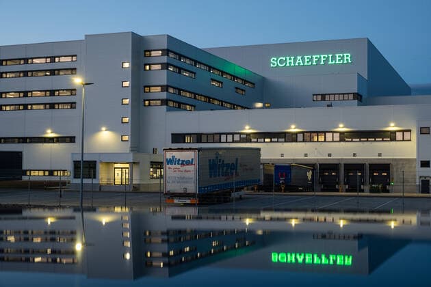 The automotive supplier Schaeffler is starting its new European Logistics Center in the Star Park industrial estate north of the city of Halle Saale on the A14 motorway The logistics center for automotive spare parts also serves as the central warehouse for Germany, Austria and Switzerland Symbol image with Schaeffler logo for the Schaeffler Group