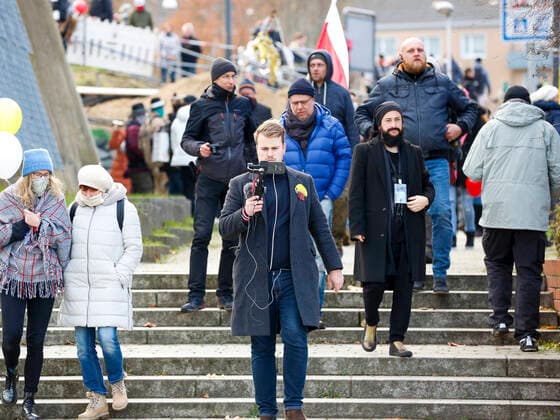 The Querdenken Initiative Querdenken 203 Duisburg organsied a german polish Anti Covid 19 Protest on the 28th of November in the bordertown Frankfurt Oder Germany and Slubice