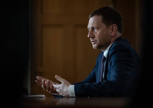 Saxonys Prime Minister Michael Kretschmer The Prime Minister of Saxony Michael Kretschmer during an interview with the Sächsische Zeitung in the State Chancellery in Dresden