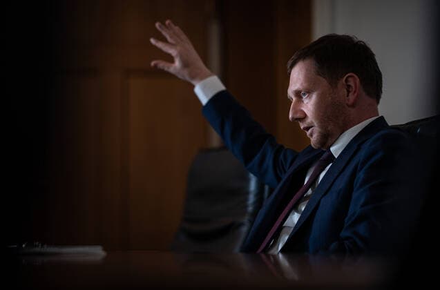 Saxonys Prime Minister Michael Kretschmer The Prime Minister of Saxony Michael Kretschmer during an interview with the Sächsische Zeitung in the State Chancellery in Dresden
