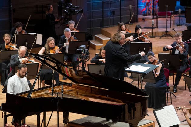 Russian German pianist Igor Levit L and French conductor Stéphane Denève toghether with the Royal Stockholm Philharmonic Orchestra perform Beethoven s Piano Concerto No 5 Emperor Concerto during the Nobel Prize Concert 2020 at the Stockholm Concert Hall, in Stockholm, Sweden, on Dec 08, 2020 Stockholm SWEDEN x10080x,  Copyright: xFredrikxSandberg TTx SWEDEN NOBEL PRIZE CONCERT