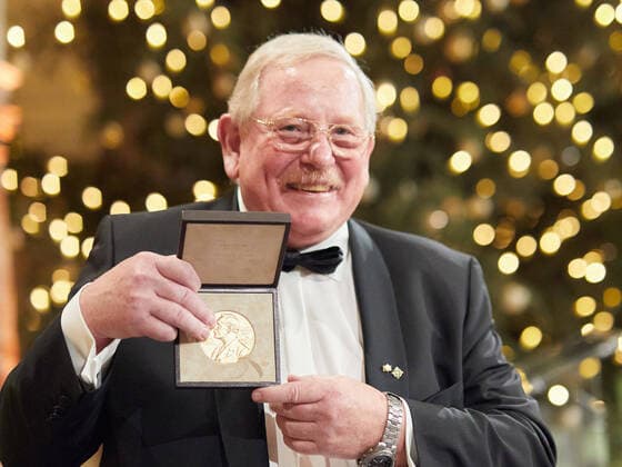Astrophysicist Reinhard Genzel receives the physics Nobel Prize on 08 12 2020 in the State Chancellery in Munich Nobel Prize Medal Strictly editorial use Photo Bernhard Ludewig nobelprize org via Sven Simon Photo agency GmbH Co Pressefoto KG