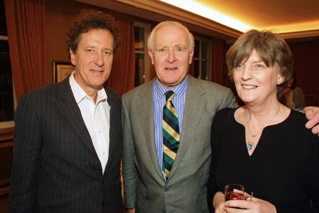 Berlinale 11 02 2001 Actor Geoffrey Roy Rush AC writer John le Carre David John Moore Cornwell wife Valerie Jane Eustace at the celebration after the Berlinale film premiere The Taylor Of Panama , at the Hotel Adlon, Unter den Linden 77, Berlin 11 02 2001 XXX