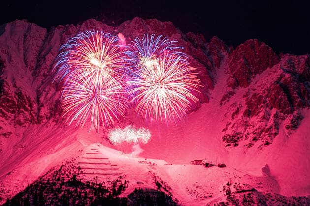 01 01 2021 New Years Eve fireworks 2020 2021 on the Seegrube, Nordkette, Innsbruck, Tyrol, Austria New Year with fireworks