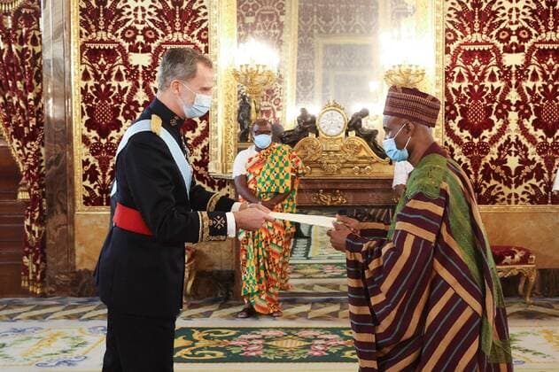 King Felipe VI receives the Credentials of the new ambassadors of Monaco, Latvia, Honduras, Cyprus, Guinea Bissau, Uruguay and Ghana, in Madrid January 29, 2021 King Felipe VI receives the Credentials of the new ambassadors of Monaco, Latvia, Honduras, Cyprus, Guinea Bissau, Uruguay and Ghana, in Madrid January 29, 2021 Credentials of Ghana Casa Real C
