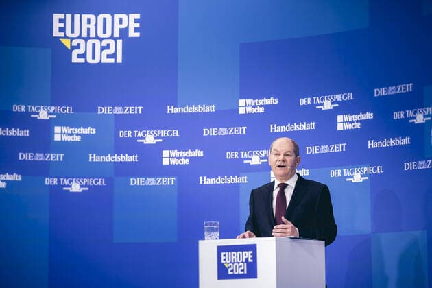 Federal Minister of Finance Olaf Scholz SPD at the Europe 2021 Conference at the RBB Studios in Berlin 02 02 2021 Berlin Germany Copyright: xXanderxHeinl photothek.dex