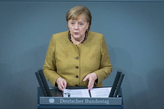 Berlin, Angela Merkel gives government statement in the Bundestag The German Chancellor Angela Merkel cdu during the government statement in the German Bundestag on 11 02 2021 Berlin Bundestag Berlin Germany