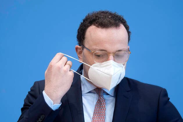 Jens Spahn Coronavirus DEU, Deutschland, Germany, Berlin, 12 02 2021 Jens Spahn, Federal Minister for Health CDU, wearing a FFP 2 mask during a press call at the Bundespressekonferenz concerning on the spread of the novel coronavirus COVID 19 pandemic in Berlin, Germany,