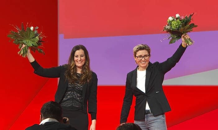 Germany, Berlin, 27 02 2021 Seventh Party Congress The Left Photo Janine Wissler li and Susanne Hennig Wellsow digital photos of the transmission On March 14, state elections will be held in Rhineland-Palatinate