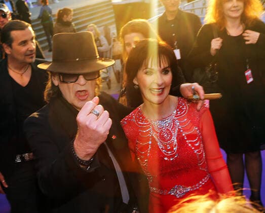 Udo Lindenberg with Enya, musician on the blue red carpet at the Echo 2016 award ceremony at Messe Berlin Copyright: xEventpressxHHHx
